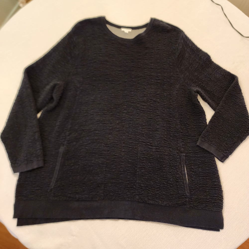 Pure Jill Classic Black Textured Sweater XLarge 100% Cotton Scoop Neck